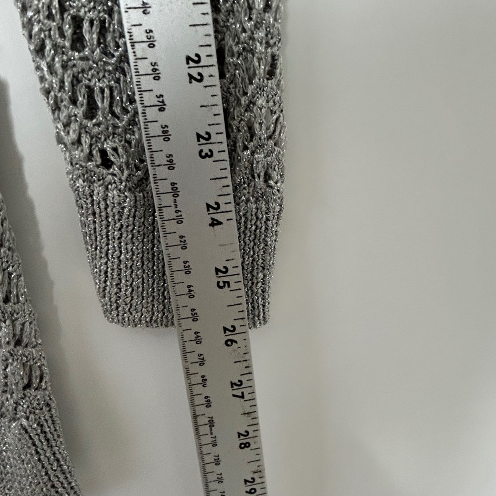 Chico's Metallic Open Knit Top Womens 3 Silver Crochet Tunic Glam Beach Cover Up - Picture 7 of 11